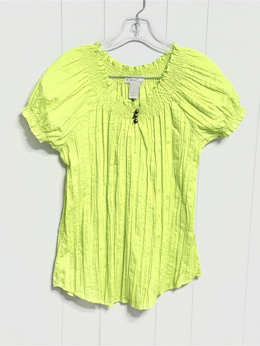 #7)  Kim Rogers Neon Lime Crinkled Peasant Blouse (super comfy)